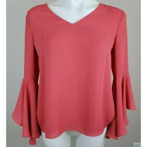White House Black Market Pink Elsa Drape Back Blouse Shirt 3/4 Bell Sleeve 2 NWT
